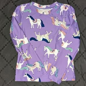 Hanna Andersson Long Sleeve Rash Guard Lavender w/Various White Horses Size 6-7.